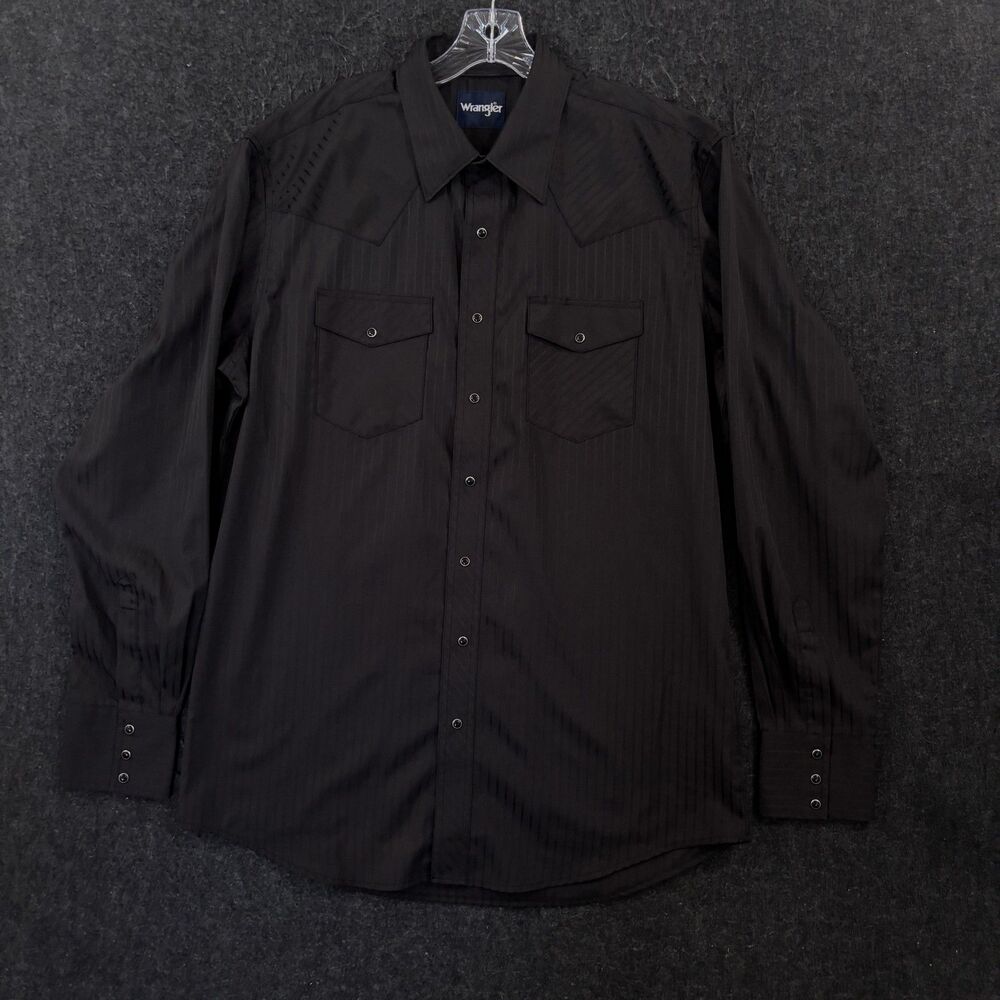 Wrangler Shirt Men's Big Large Tall Black Striped Western Pearl Snap Pockets